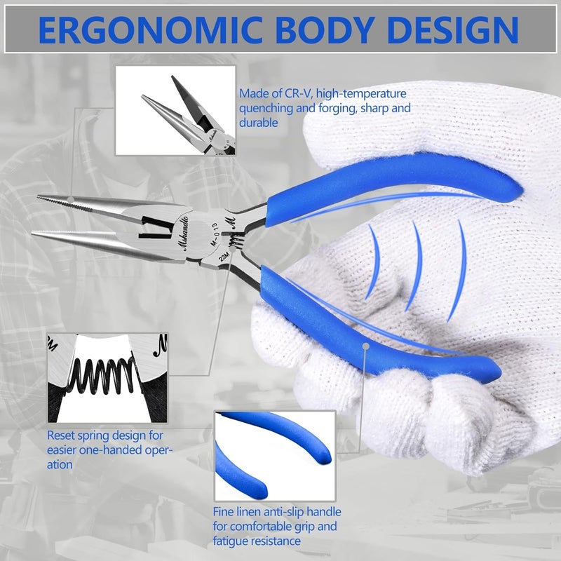 mshandto Needle Nose Pliers Set, 5" Long Nose Pliers for Wire Bending, 6 Pack High Carbon Steel Needle Nose Pliers, Serrated Jaw Pliers for Jewelry Making, Electronics, Object Grasping, Craft Making - Image 3